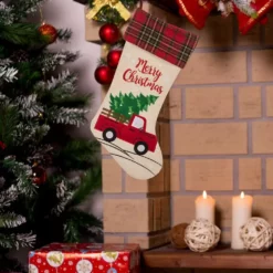 Glitzhome Embroidered Linen Christmas Red Truck Stocking - 1113203054 - Christmas Stockings -Hearth & Home Store 04fab9ba2792d98aa55f01239a0209379a8b74ad 93430043 5