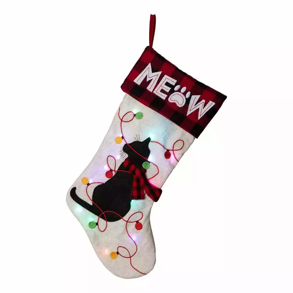 Glitzhome LED Cat Embroidered Linen Christmas Stocking - 1113203058 - Christmas Stockings 7 Glitzhome LED Cat Embroidered Linen Christmas Stocking - 1113203058 - Christmas Stockings - Image 5