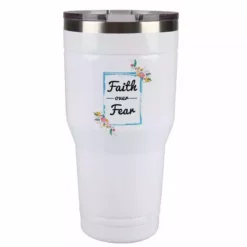 Lincoln Outfitters "Faith Over Fear" 30 oz. Religious Tumbler, White - 89-643-0204 - Tumblers