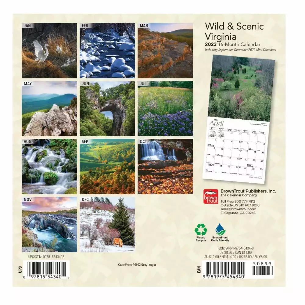 Brown Trout Virginia Wild & Scenic 2023 Mini 7x7 Calendar - Calendars 4 Brown Trout Virginia Wild & Scenic 2023 Mini 7x7 Calendar - Calendars - Image 2