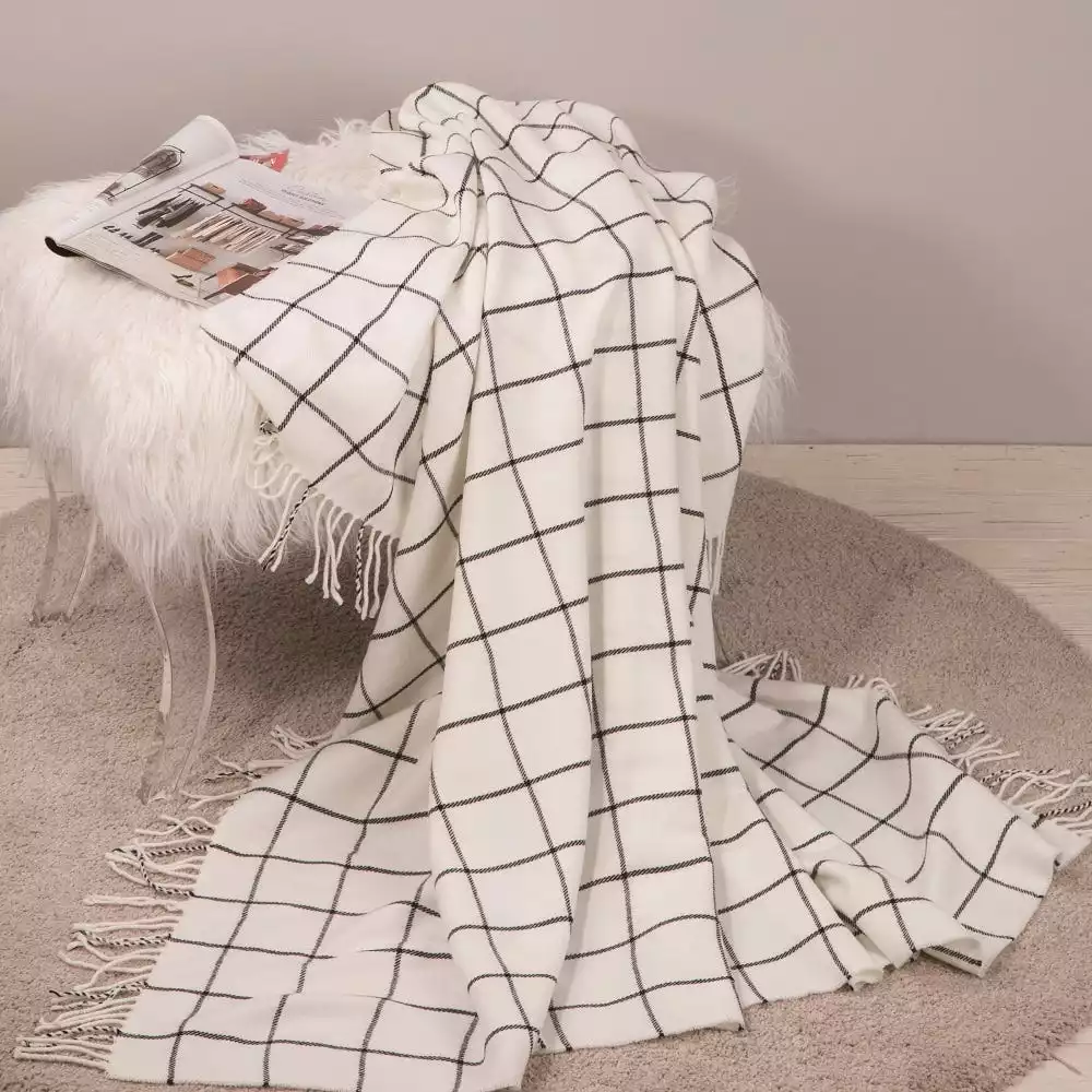 Glitzhome 400G Acrylic White Black Plaid Woven Throw Blanket - 1518203175 - Holiday Throw Blankets 6 Glitzhome 400G Acrylic White Black Plaid Woven Throw Blanket - 1518203175 - Holiday Throw Blankets - Image 4