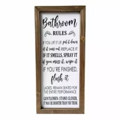 Backyard Expressions "Bathroom Rules" 24" x 11" Wooden Frame Sign - 910501 - Wall Decor