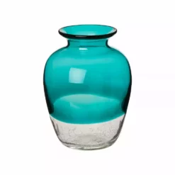 Glitzhome 9.06 Inch Two Tone Glass Vase Blue - 1511001461 - Vases