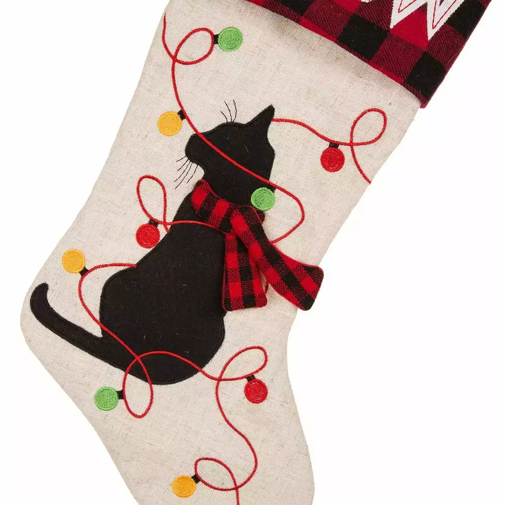 Glitzhome LED Cat Embroidered Linen Christmas Stocking - 1113203058 - Christmas Stockings 5 Glitzhome LED Cat Embroidered Linen Christmas Stocking - 1113203058 - Christmas Stockings - Image 3