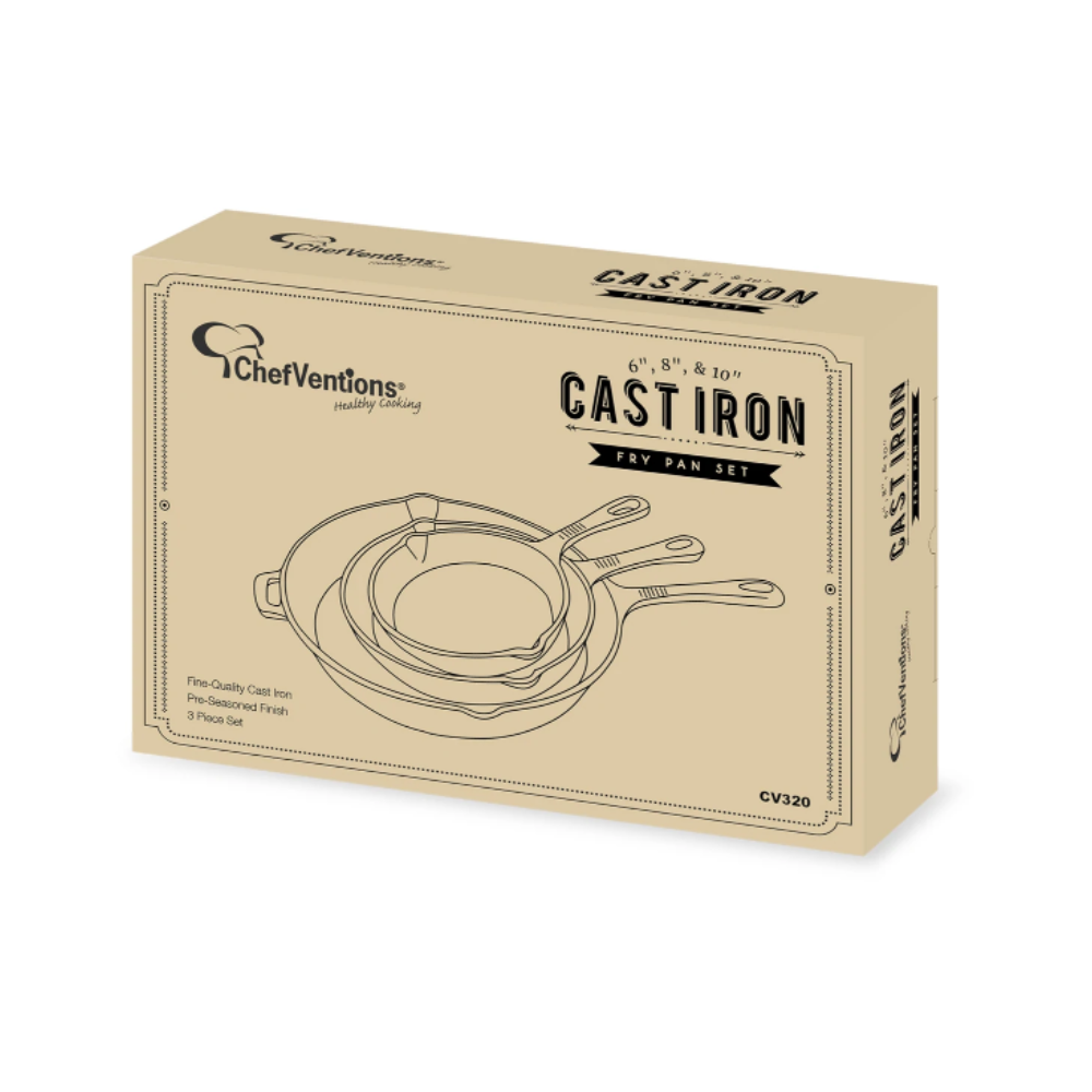 ChefVentions 3-Piece Cast Iron Skillet Set - CV-320 - Cookware Set 6 ChefVentions 3-Piece Cast Iron Skillet Set - CV-320 - Cookware Set - Image 4
