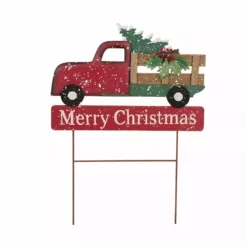 Glitzhome Metal Wooden Christmas Truck Yard Stake - 1106004401 - Yard Decor