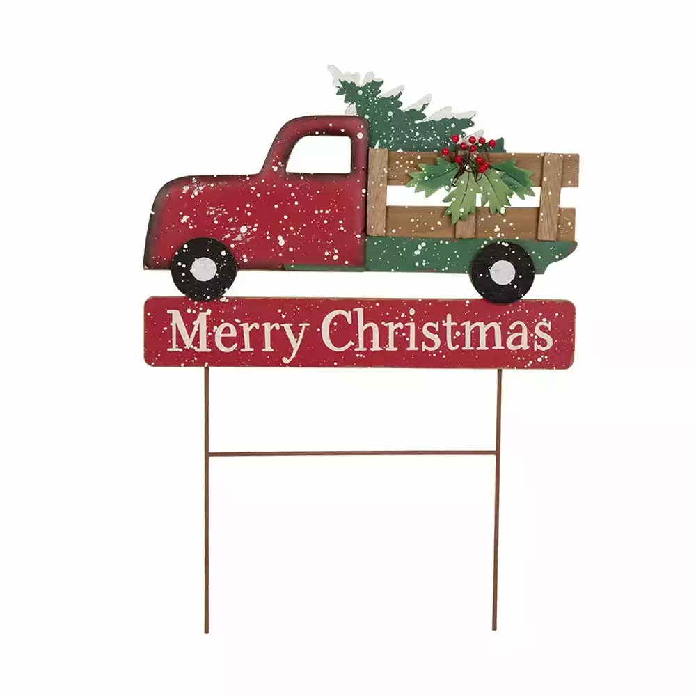 Glitzhome Metal Wooden Christmas Truck Yard Stake - 1106004401 - Yard Decor 3 Glitzhome Metal Wooden Christmas Truck Yard Stake - 1106004401 - Yard Decor