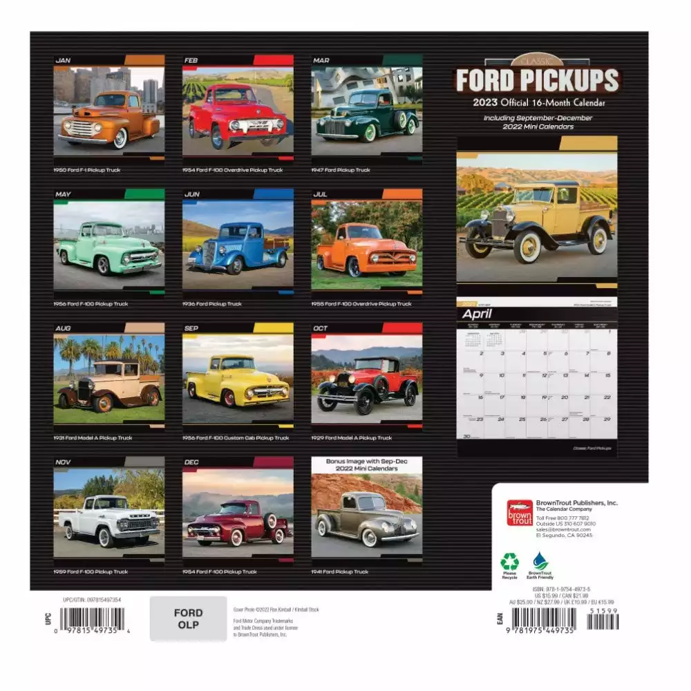 Brown Trout Classic Ford Pickups 2023 Square Foil Calendar - Calendars 4 Brown Trout Classic Ford Pickups 2023 Square Foil Calendar - Calendars - Image 2