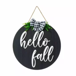 Glitzhome 20" Black Hello Fall Greenery Hanger - JKC02306 - Porch Seasonal Decor