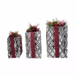 Four Seasons Set of 3, Pre-Lit Ribbon Gift Boxes with 100 count Clear lights - 21DH09063 - Christmas Decor