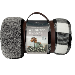 Pur Serenity 15 lb. Machine Washable Velvet Reversibe to Sherpa Black and White Buffalo Check 48 x 72 Weighted Blanket - RK-VELSH-15 - Blankets & Bedspreads