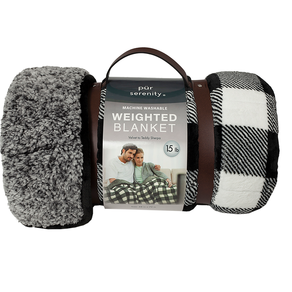 Pur Serenity 15 lb. Machine Washable Velvet Reversibe to Sherpa Black and White Buffalo Check 48 x 72 Weighted Blanket - RK-VELSH-15 - Blankets & Bedspreads 3 Pur Serenity 15 lb. Machine Washable Velvet Reversibe to Sherpa Black and White Buffalo Check 48 x 72 Weighted Blanket - RK-VELSH-15 - Blankets & Bedspreads