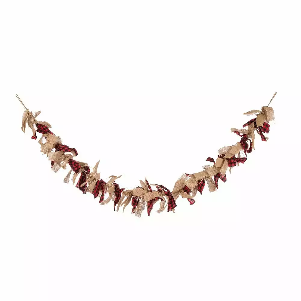 Glitzhome Red and Black Plaid Fabric Linen Garland - 1117203326 - Holiday Garland 3 Glitzhome Red and Black Plaid Fabric Linen Garland - 1117203326 - Holiday Garland