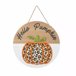 Glitzhome 20" Leopard Hello Pumpkin Hanger - JKC02307 - Porch Seasonal Decor