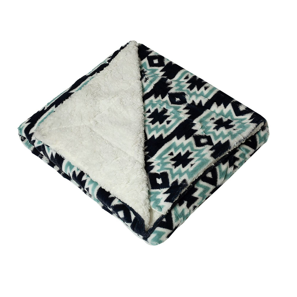 URBAN DEER Blue Aztec Printed Fur Reversible to White Sherpa 50x 60 Throw - RK-FURSH-VAZT - Blankets & Bedspreads 4 URBAN DEER Blue Aztec Printed Fur Reversible to White Sherpa 50x 60 Throw - RK-FURSH-VAZT - Blankets & Bedspreads - Image 2