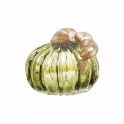 Glitzhome 4.72 Inch Green Crackle Glass Short Pumpkin - 1209001415 - Centerpieces