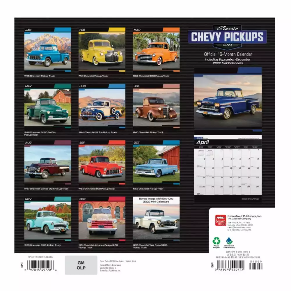 Brown Trout Classic Chevy Pickups 2023 Square Foil Calendar - Calendars 4 Brown Trout Classic Chevy Pickups 2023 Square Foil Calendar - Calendars - Image 2