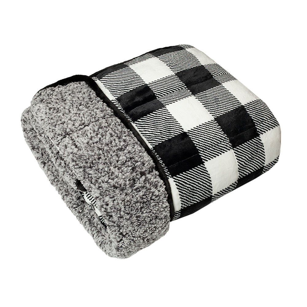 Pur Serenity 15 lb. Machine Washable Velvet Reversibe to Sherpa Black and White Buffalo Check 48 x 72 Weighted Blanket - RK-VELSH-15 - Blankets & Bedspreads 4 Pur Serenity 15 lb. Machine Washable Velvet Reversibe to Sherpa Black and White Buffalo Check 48 x 72 Weighted Blanket - RK-VELSH-15 - Blankets & Bedspreads - Image 2