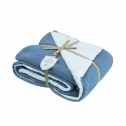 Sutton Heritage By Oliver Home Jersey Knit Reversible Sherpa Throw Blanket - MAN-JRSH-BLU - Blankets & Bedspreads