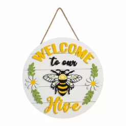 Glitzhome 15.7" Wooden Welcome to our Hive Wall Sign - JKC02000 - Wall Decor