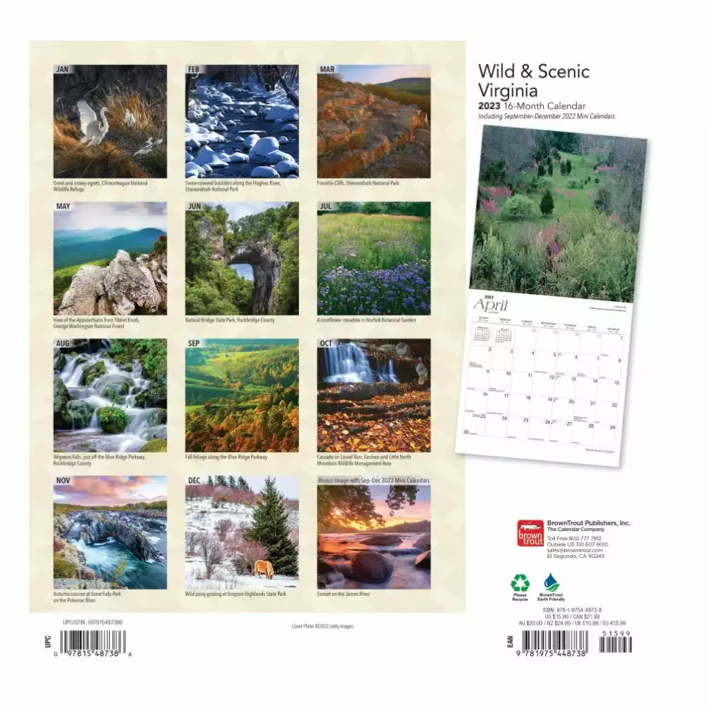 Brown Trout Virginia Wild & Scenic 2023 Square Calendar - Calendars 4 Brown Trout Virginia Wild & Scenic 2023 Square Calendar - Calendars - Image 2