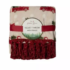 Lincoln Outfitters Orange Velvet 50 x 60 Throw with printed truck Patch applique - RK-VELAP-TRK - Blankets & Bedspreads