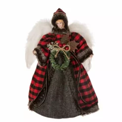 Glitzhome Plaid Angel Tree Top - 1123202425 - Christmas Decor