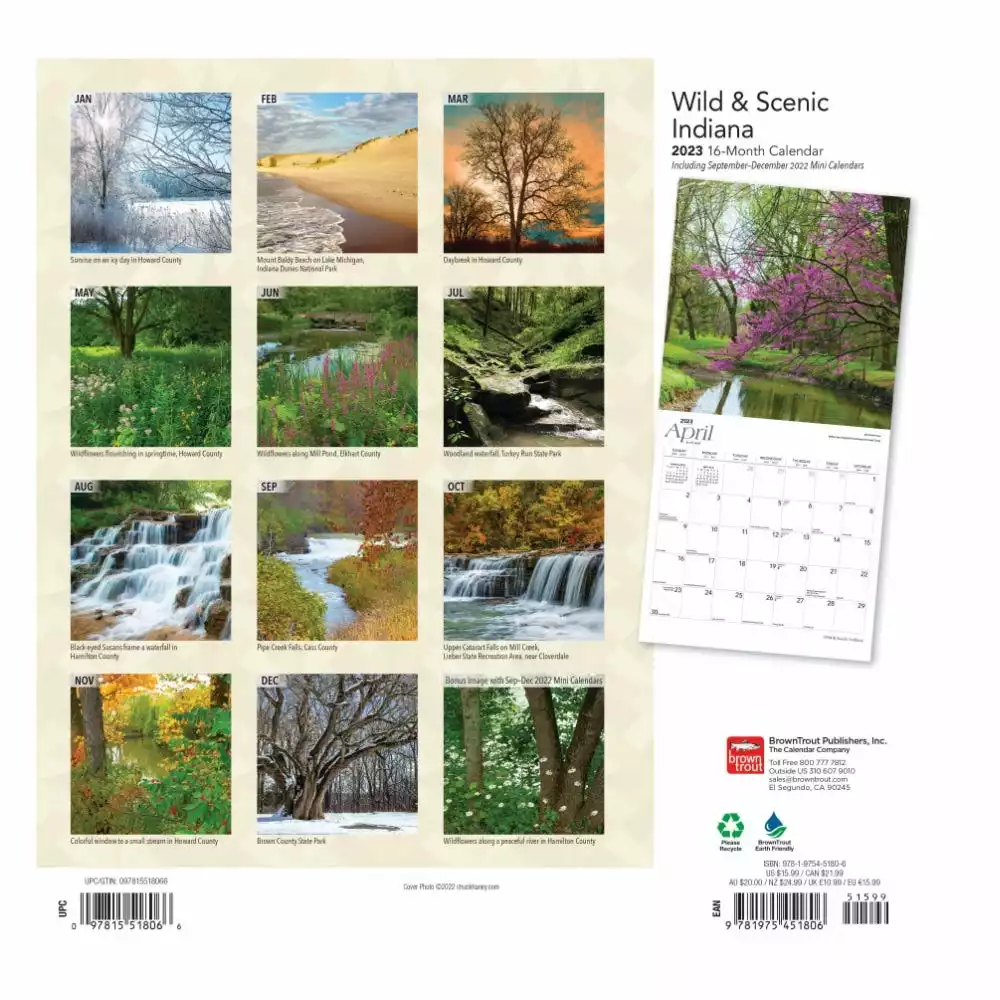 Brown Trout Indiana Wild & Scenic 2023 Square Calendar - Calendars 4 Brown Trout Indiana Wild & Scenic 2023 Square Calendar - Calendars - Image 2