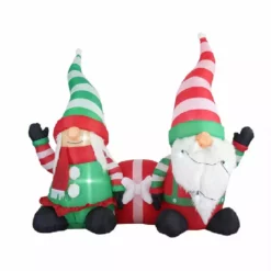 Four Seasons 5' Christmas Inflatables Christmas Gnomes with Gift Box Christmas Blow Up Yard Decorations Built-in LED Lights - MY-20CS442 - Christmas Decor