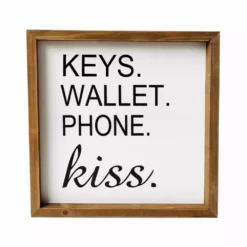 Backyard Expressions "Keys Wallet Phone Kiss" 12" x 12" Wooden Frame Sign - 910507 - Wall Decor