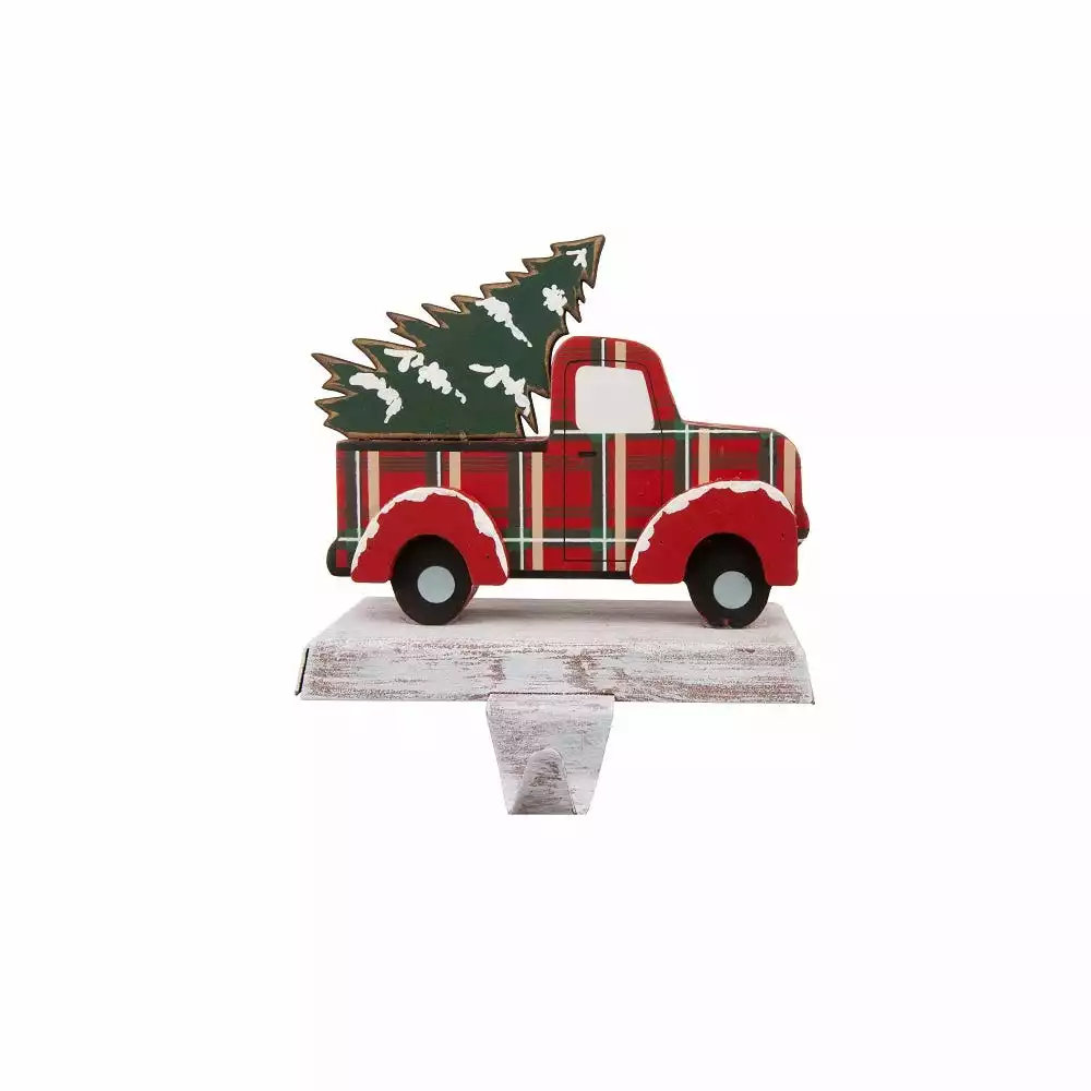 Glitzhome Wooden Metal Red Truck Stocking Holder - 1124203414 - Christmas Stockings 3 Glitzhome Wooden Metal Red Truck Stocking Holder - 1124203414 - Christmas Stockings