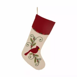 Glitzhome Fabric Christmas Cardinal Stocking - 1113202452 - Christmas Stockings