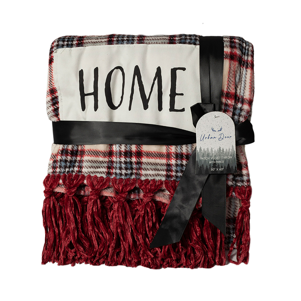 URBAN DEER Home Patch Plaid velvet 50 x 60 throw with Fringe - RK-VELFR-PLD - Blankets & Bedspreads 3 URBAN DEER Home Patch Plaid velvet 50 x 60 throw with Fringe - RK-VELFR-PLD - Blankets & Bedspreads