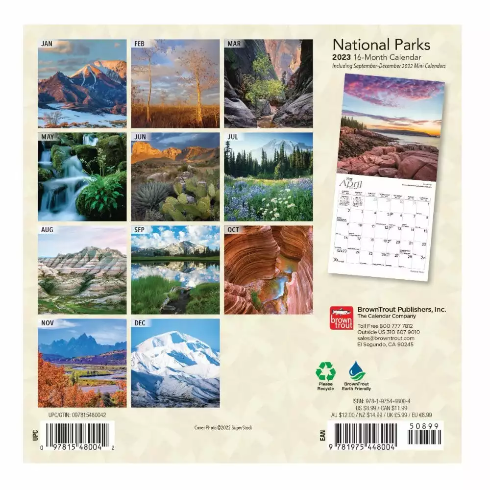 Brown Trout National Parks 2023 Mini 7x7 Foil Calendar - Calendars 4 Brown Trout National Parks 2023 Mini 7x7 Foil Calendar - Calendars - Image 2