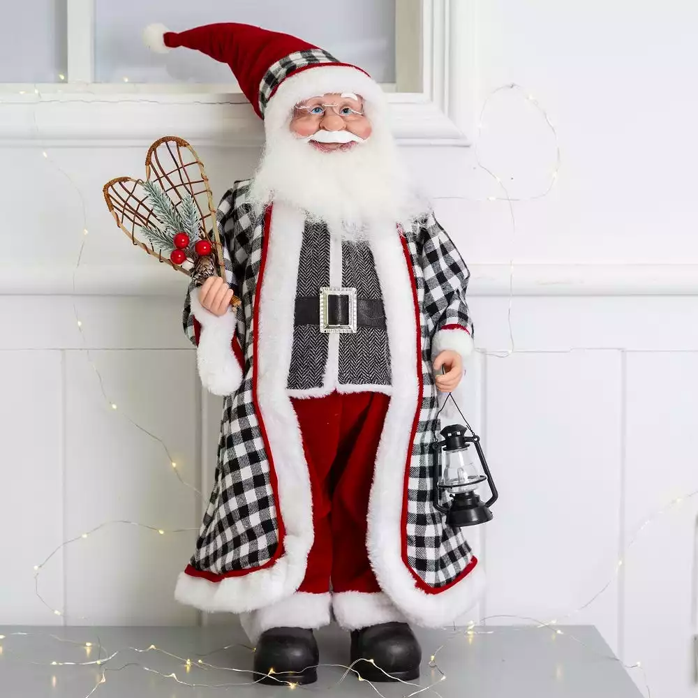 Glitzhome Black White Plaid Santa Figurine - 1122203319 - Table Top Decor 7 Glitzhome Black White Plaid Santa Figurine - 1122203319 - Table Top Decor - Image 5