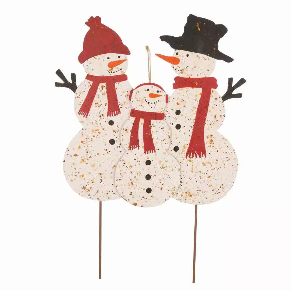Glitzhome Rusty Metal Snowman Family Yard Stake - 1103203440 - Yard Decor 5 Glitzhome Rusty Metal Snowman Family Yard Stake - 1103203440 - Yard Decor - Image 3