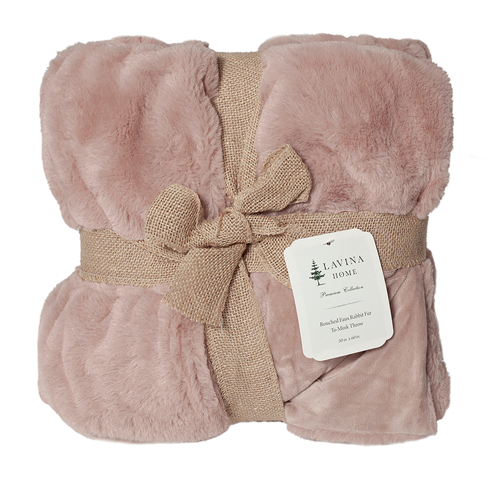Lavina Home Rose Rouched Faux Fur Reversible to Mink 50 x 60 Throw - RK-FURMNK-ROSE - Blankets & Bedspreads 3 Lavina Home Rose Rouched Faux Fur Reversible to Mink 50 x 60 Throw - RK-FURMNK-ROSE - Blankets & Bedspreads