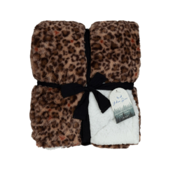 URBAN DEER Leopard Printed Faux Rabbit fur Reversible to White Sherpa 50 x 60 Throw - RK-RABSH-NLEO - Blankets & Bedspreads