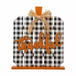 Various Brands 25" Large Plaid Thankful Pumpkin Porch Sign - JKC01118 - Porch Seasonal Decor