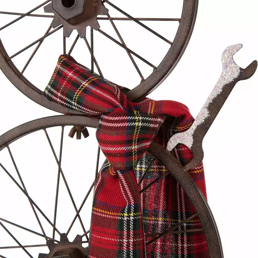 Glitzhome Metal Bike Wheel Snowman with Plaid Scarf Porch Decor - 1103203409 - Porch Seasonal Decor 5 Glitzhome Metal Bike Wheel Snowman with Plaid Scarf Porch Decor - 1103203409 - Porch Seasonal Decor - Image 3