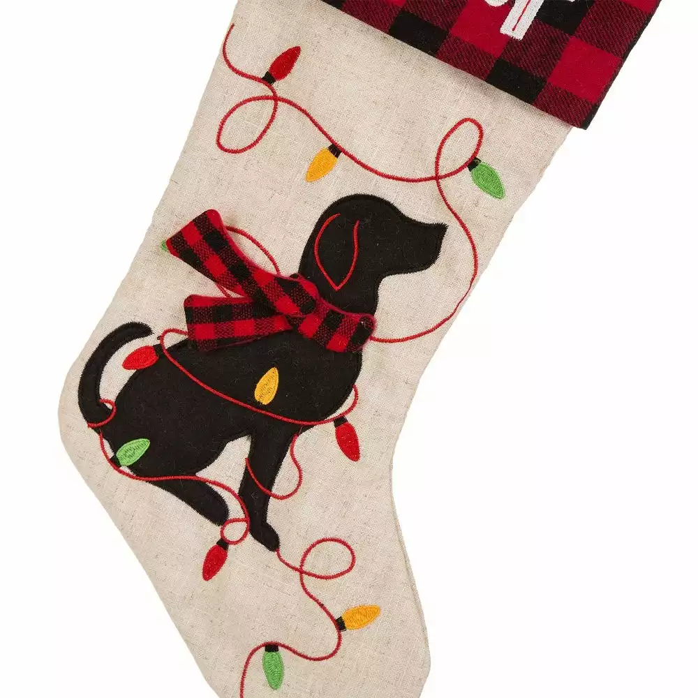 Glitzhome LED Dog Embroidered Linen Christmas Stocking - 1113203059 - Christmas Stockings 5 Glitzhome LED Dog Embroidered Linen Christmas Stocking - 1113203059 - Christmas Stockings - Image 3