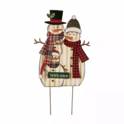 Glitzhome Metal Christmas Snowman Family Yard Stake - 1103202624 - Yard Decor