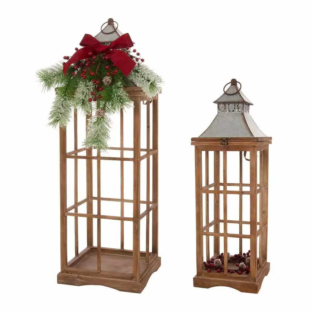 Glitzhome Farmhouse Wood Metal Lantern Set - 1107203555 - Novelty Lighting 3 Glitzhome Farmhouse Wood Metal Lantern Set - 1107203555 - Novelty Lighting