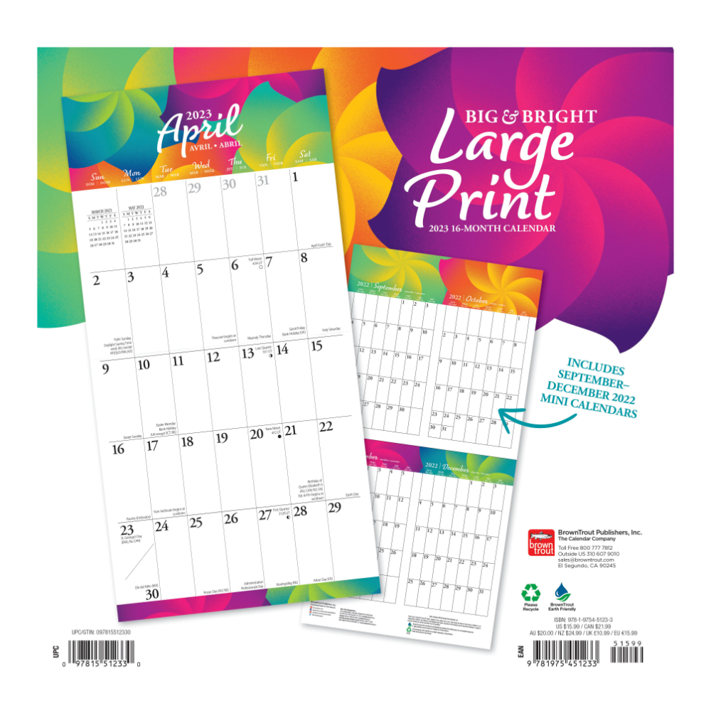 Brown Trout Big & Bright Large Print 2023 Square Calendar - Calendars 4 Brown Trout Big & Bright Large Print 2023 Square Calendar - Calendars - Image 2