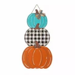 Glitzhome 36 inch b and w Plaid Pumpkin Stack Stand - JKC02557B - Porch Seasonal Decor