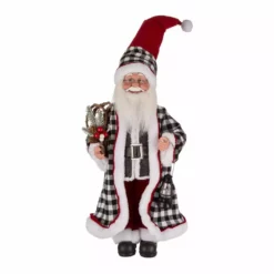 Glitzhome Black White Plaid Santa Figurine - 1122203319 - Table Top Decor