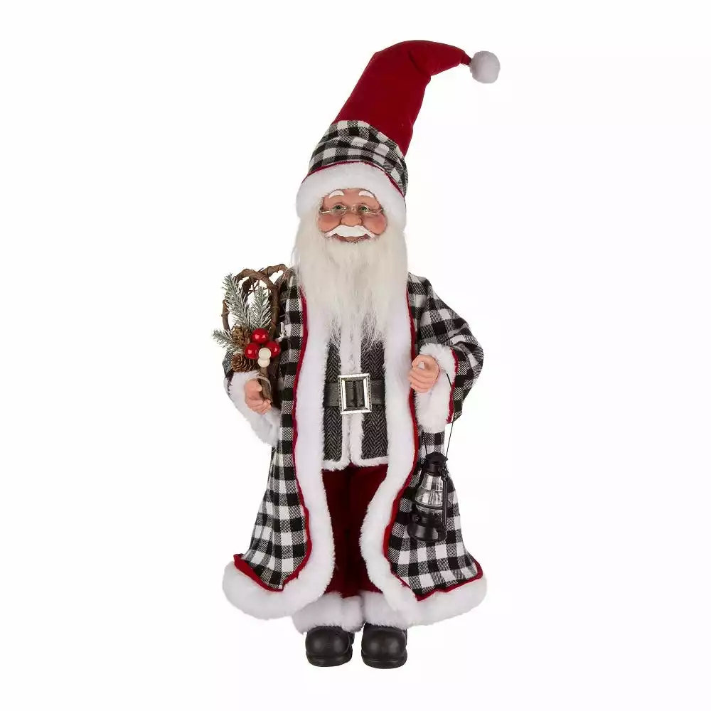 Glitzhome Black White Plaid Santa Figurine - 1122203319 - Table Top Decor 3 Glitzhome Black White Plaid Santa Figurine - 1122203319 - Table Top Decor