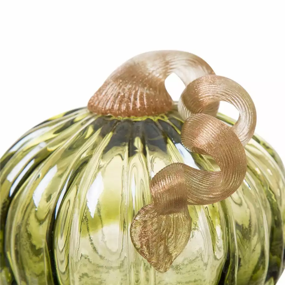 Glitzhome 4.72 Inch Green Crackle Glass Short Pumpkin - 1209001415 - Centerpieces 4 Glitzhome 4.72 Inch Green Crackle Glass Short Pumpkin - 1209001415 - Centerpieces - Image 2