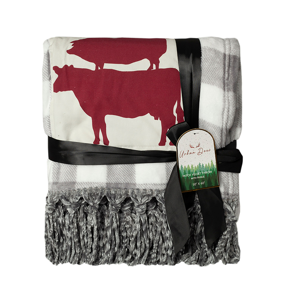 URBAN DEER Farm Animal Patch velvet 50 x 60 throw with Fringe - RK-VELFR-ANI - Blankets & Bedspreads 3 URBAN DEER Farm Animal Patch velvet 50 x 60 throw with Fringe - RK-VELFR-ANI - Blankets & Bedspreads