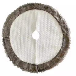 Four Seasons 36" Chunky Cable Knitted Twist Decorative Cream Colored Body, Faux Fur Welt Cuff Christmas Tree Skirt - 21XZ-111803TS - Christmas Decor